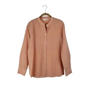 Vince Bishop Collar Cupro Blend Shirt Button Up Long Sleeve Top Peach Womens S